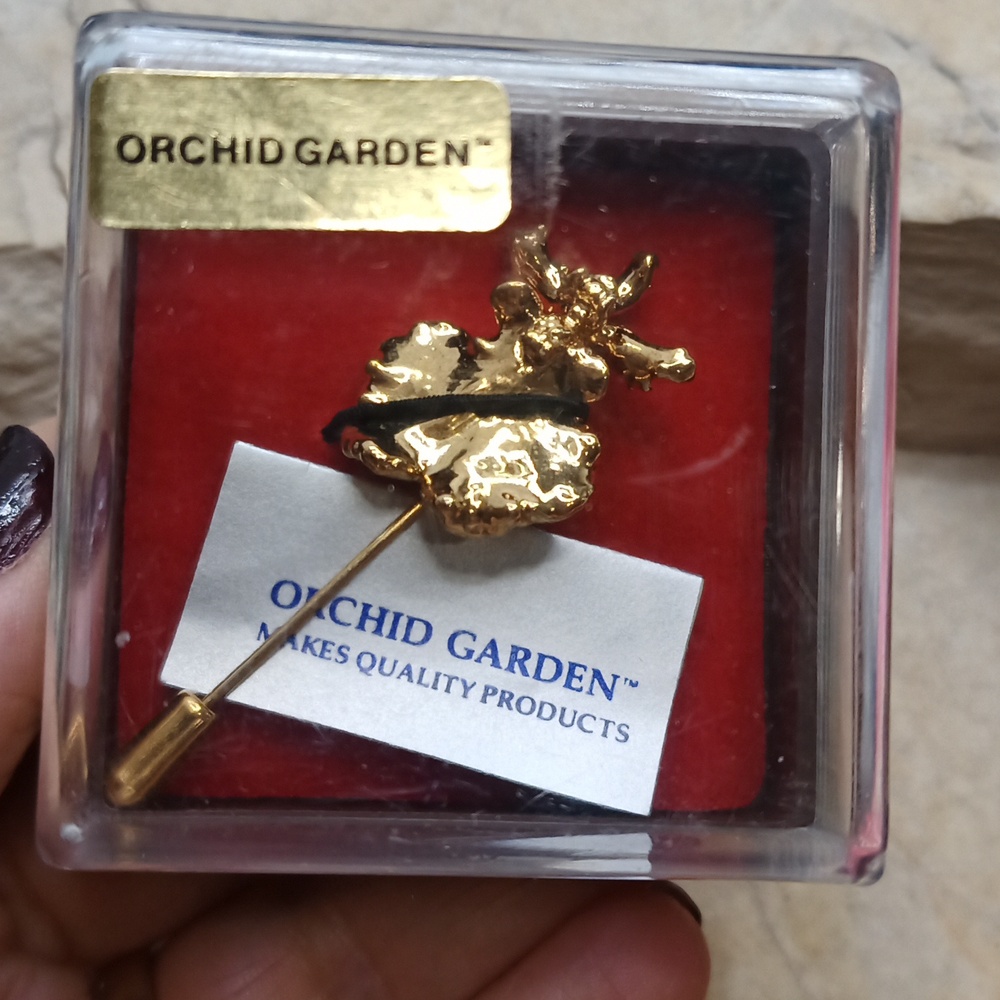 Orchid Garden handcrafted gold dipped real orchid pin brooch